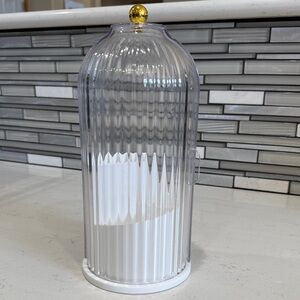 Ribbed Acrylic Dome Canister with Gold Knob - Clear & White